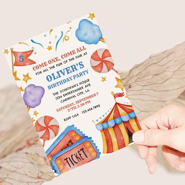 Invitation Carnival Ticket and Candy Anniversaire de enfant P (Circus carnival theme kids birthday party invitation)