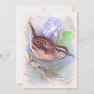 Invitation Carolina Wren avec les fleurs de gloire du matin