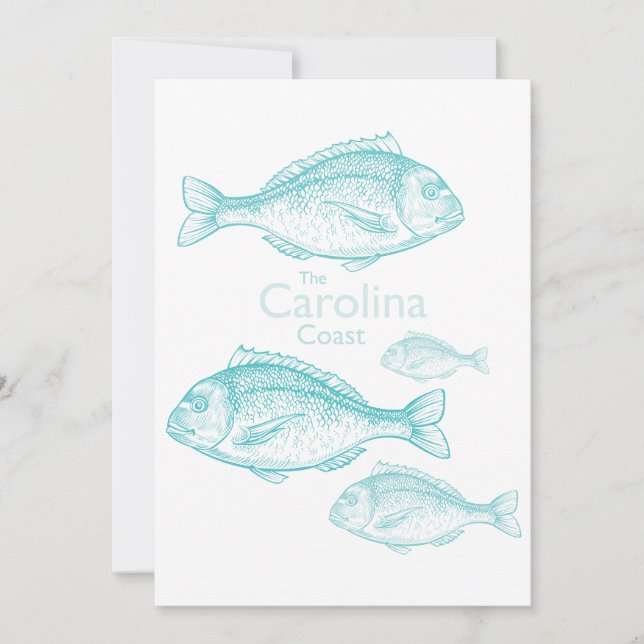 Invitation Caroline Côtière Vintage Turquoise Poisson d'Eau d (Devant)