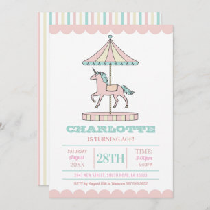 Invitation Carousel de l'Unicorne Mint rose