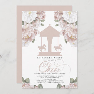 Invitation Carousel Floral Rose doux premier anniversaire