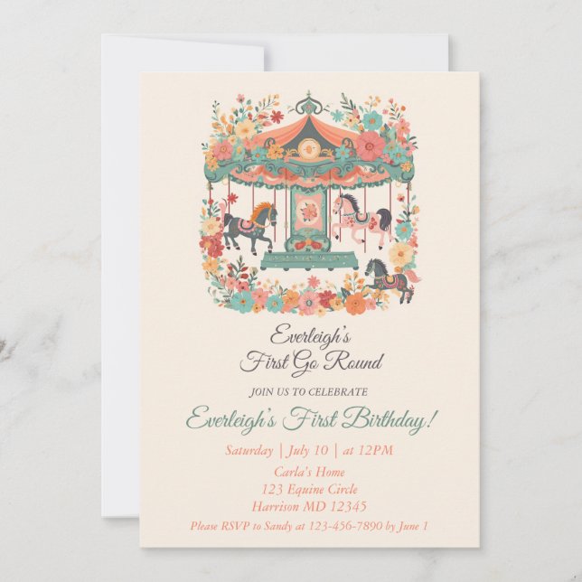 Invitation Carousel Go Round Premier anniversaire (Devant)