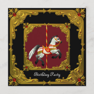 Invitation Carousel Horse Gold Red Black Regal fête d'anniver