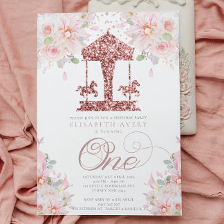 Invitation Carousel Parties scintillant Florale Premier anniv