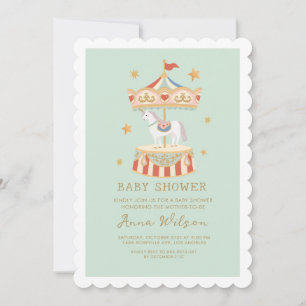 Invitation Carousel Pastel Sage Green Cute Baby shower