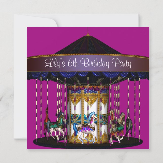 Invitation Carousel Ponies Filles 6e fête d'anniversaire (Devant)