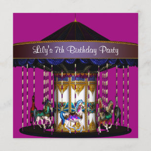 Invitation Carousel Ponies Filles 7e fête d'anniversaire