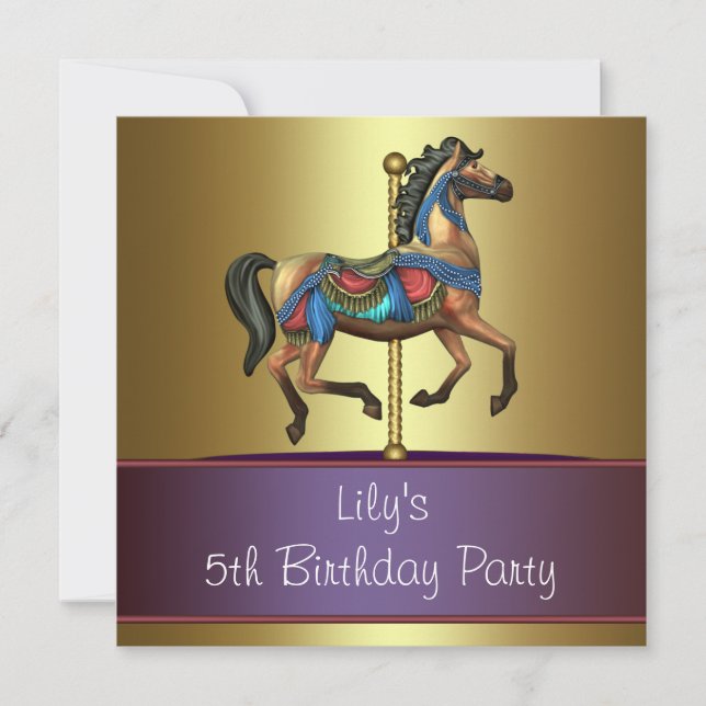 Invitation Carousel Pony Girls 5e fête d'anniversaire (Devant)