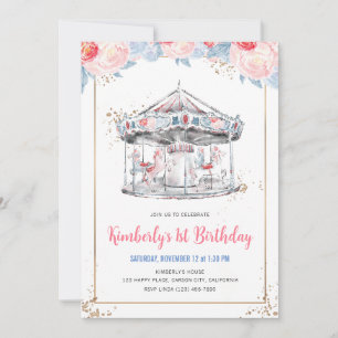 Invitation Carousel Wonderland Anniversaire rose