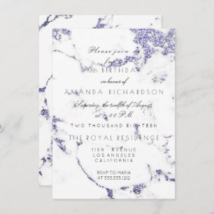 Invitation Carrara Marbre blanc Indigo Marine Parties scintil