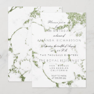 Invitation Carrara Marbre Blanc Vert Glitter Anniversaire