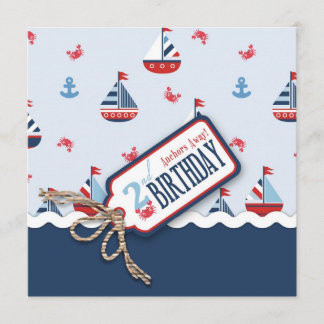 Invitation Carré 2 d'invitation d'anniversaire de bateaux oh