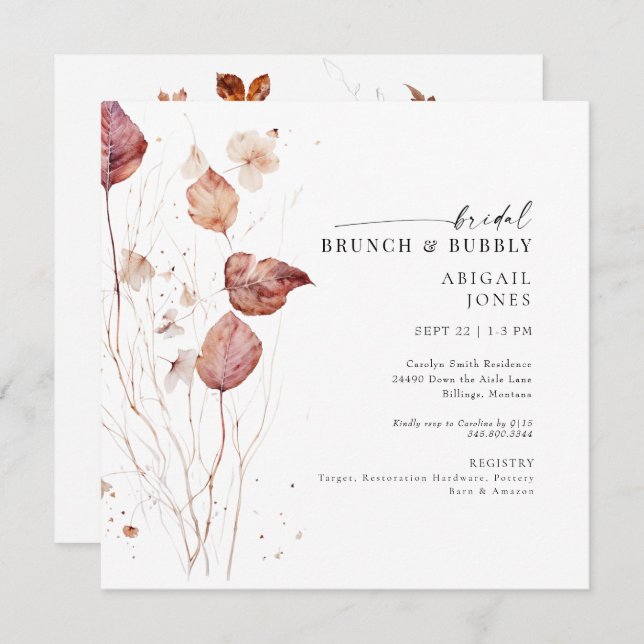 Invitation Carré Autumn Bridal Brunch & Bubbly Douche (Devant / Derrière)