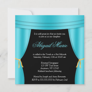 Invitation Carré Bat mitzvah Turquoise de rideau bleu Hollywo