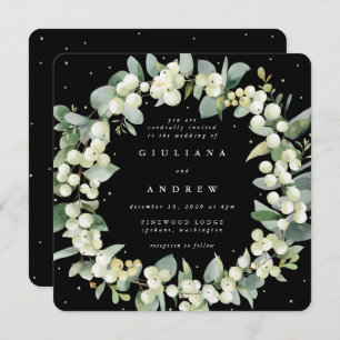 Invitation Carré Black Snowberry + Eucalyptus Wreath Mariage