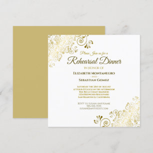 Invitation Carré blanc de dîner de répétition de mariage d'or