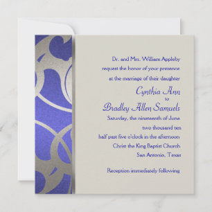 Invitation Carré Blue Faux Silver Deco Design