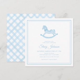 Invitation Carré Blue Rocking Horse Boy Baby shower Invitatio