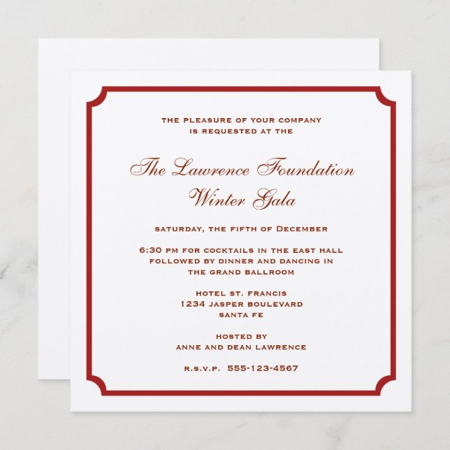 Invitation carré d'argent rouge férié en entreprise (Devant / Derrière)