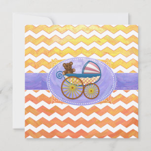 Invitation Carré de Baby shower Jaune Orange Chevron