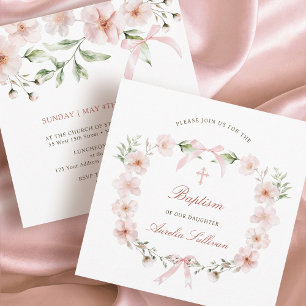 Invitation Carré de Baptême rose pâle
