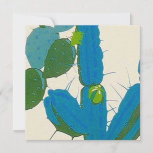 Invitation Carré de Cactus Turquoise Abstrait
