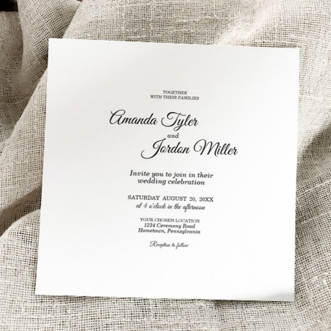 Invitation Carré de calligraphie noir et blanc simple Mariage (Créateur téléchargé)