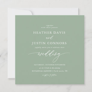 Invitation Carré de calligraphie rustique Sage Green Mariage