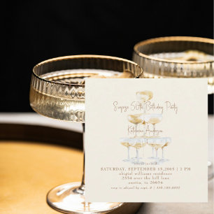 Invitation Carré de champagne crème Surprise 50e anniversaire