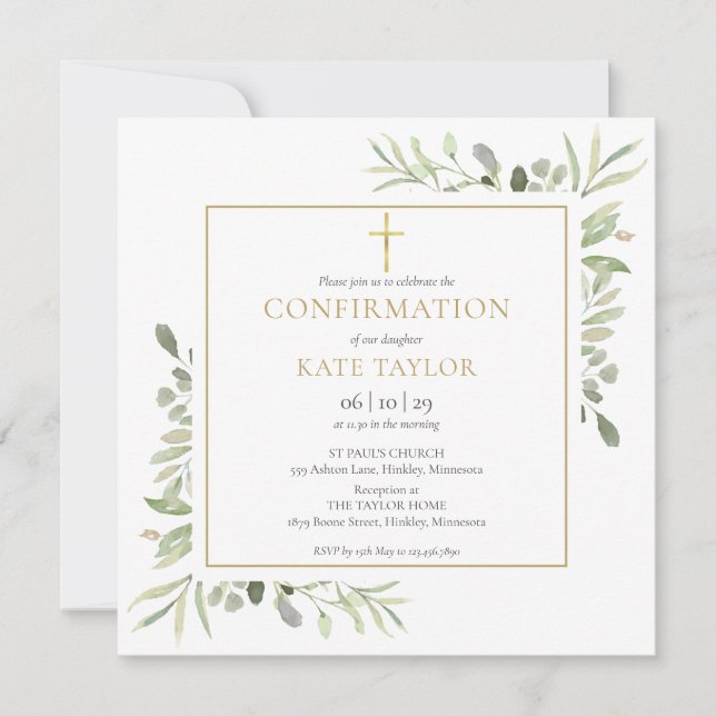 Invitation Carré de confirmation à la gouache végétale (Devant)