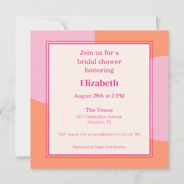 Invitation carré de douche nuptiale rose et orange (Devant)