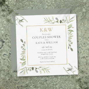 Invitation Carré de douche pour couples au monogramme doré ch