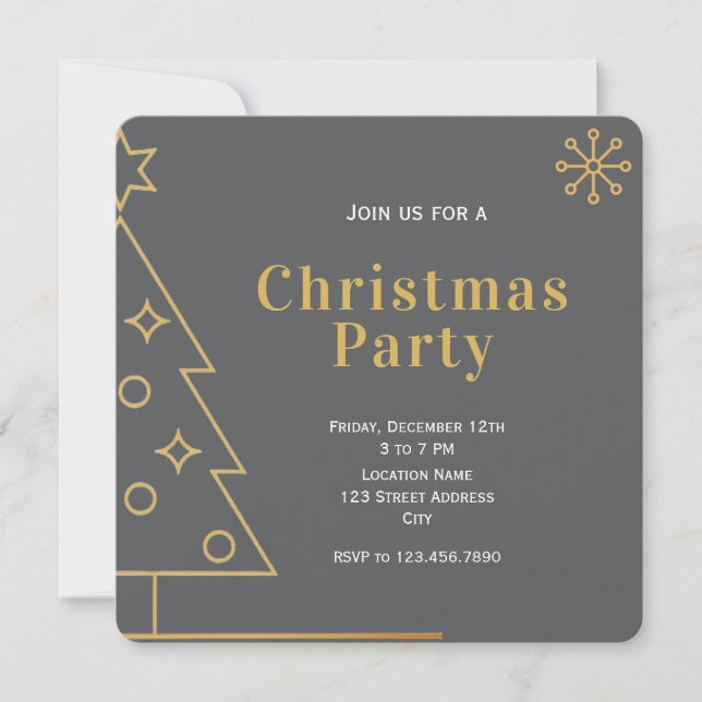 Invitation Carré de fête de Noël gris et or simple moderne (Devant)