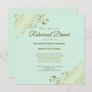 Invitation Carré de la répétition du Mariage Neo Mint & Gold