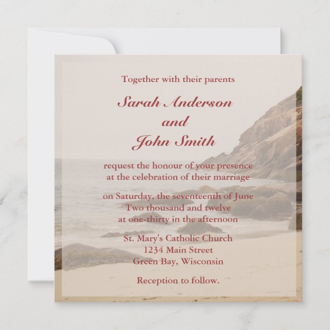 Invitation Carré de mariage de plage - Rocky Beach (Devant)