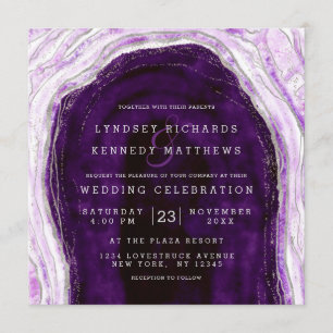 Invitation Carré de Mariage de tranche de géode Amethyst Purp
