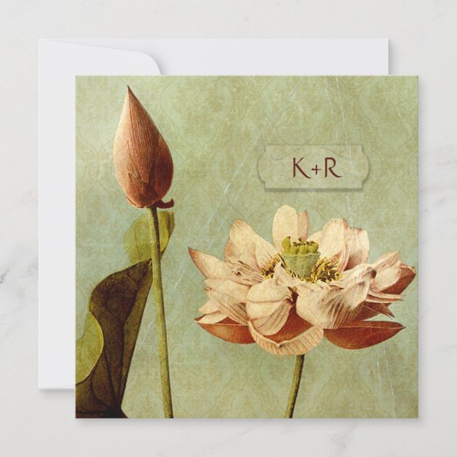 Invitation Carré de mariage d'Etude de Fleurs Vintage (Devant)