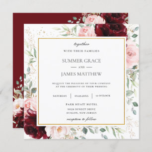 Invitation Carré de Mariage rose rose rose de Bourgogne riche