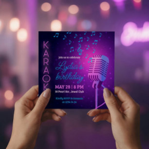 Invitation Carré de microphone de fête d'anniversaire Karaoke