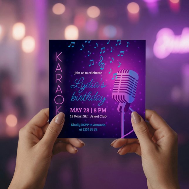 Invitation Carré de microphone de fête d'anniversaire Karaoke (Créateur téléchargé)