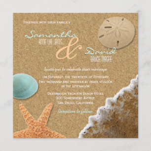 Invitation Carré de plage de sable et de coquillages Faire-pa