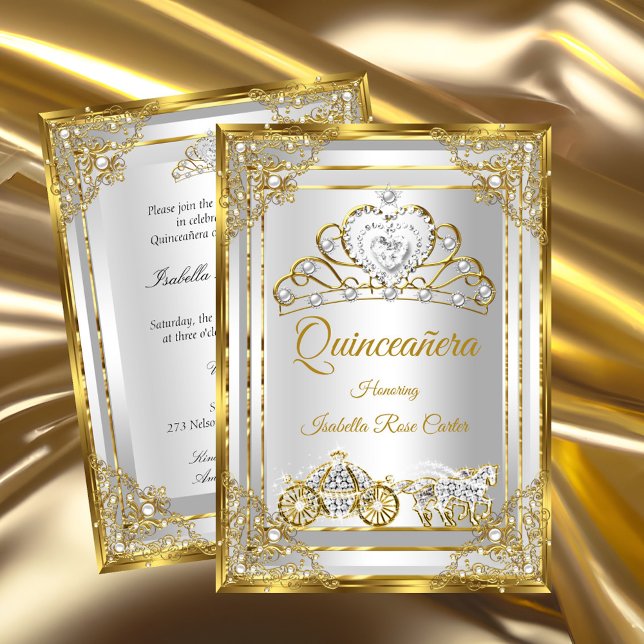 Invitation Carré de tiare Pearl Gold White Quinceanera (Créateur téléchargé)