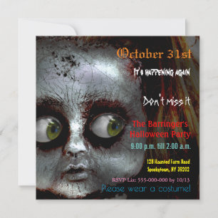 Invitation Carré d'Halloween effrayante pour Doll