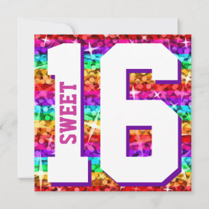Invitation Carré d'invitation Glitz Rainbow Stripe 'Sweet 16'