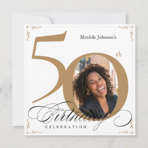 Invitation Carré d'or blanc 50e anniversaire Calligraphie