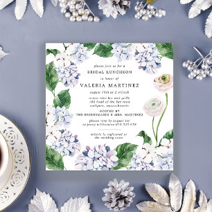 Invitation Carré du déjeuner de la mariée Blue Hydrangea Whit