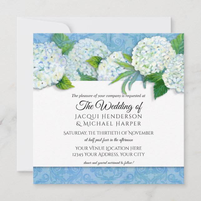 Invitation Carré Elegant Damask Hydrangea Floral Mariage (Devant)