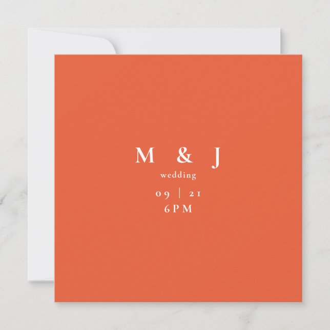Invitation Carré élégant et simple moderne orange Mariage (Devant)