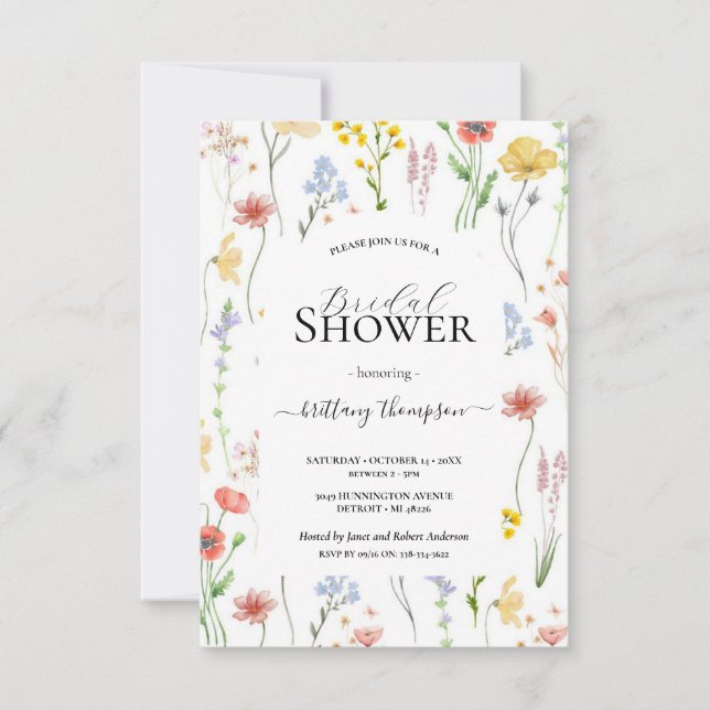 Invitation carré, élégant moderne floral, congé botanique ver (Devant)