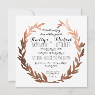 Invitation Carré Faux Cuivre Laurel Wreath Olive Leaf Branche